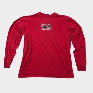 Vintage Nebraska Huskers Long Sleeve Shirt Red Embroidered Logo Womens L 90s